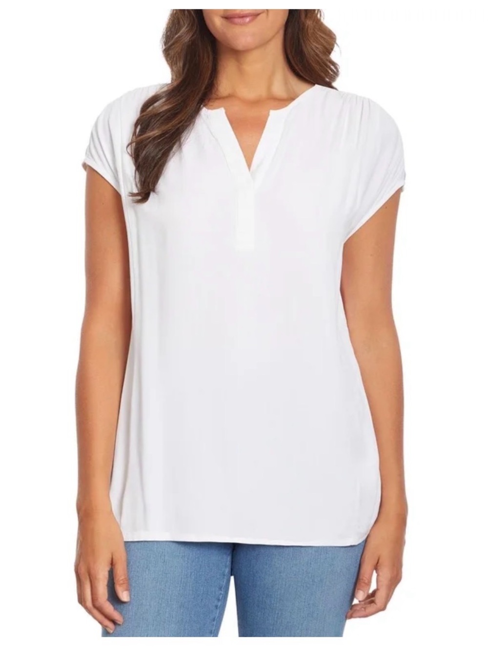 Nine West Women’s Short Sleeve Contemporary White V-Neck Top Size XL